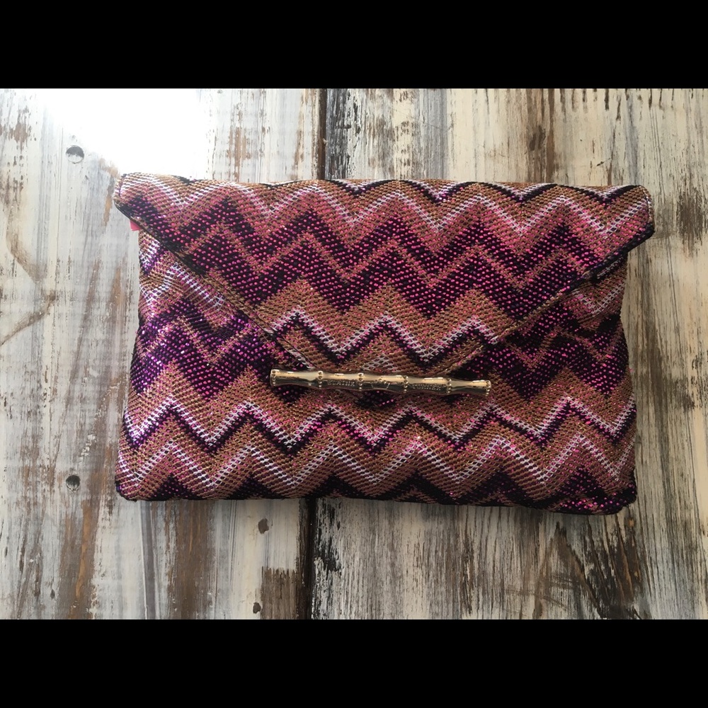 Elaine Turner NWT purple herringbone beaded clutch